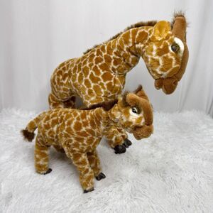 Discovery Channel Giraffe Plush Stuffed Animals 16” & 10” Mom Baby Bendable